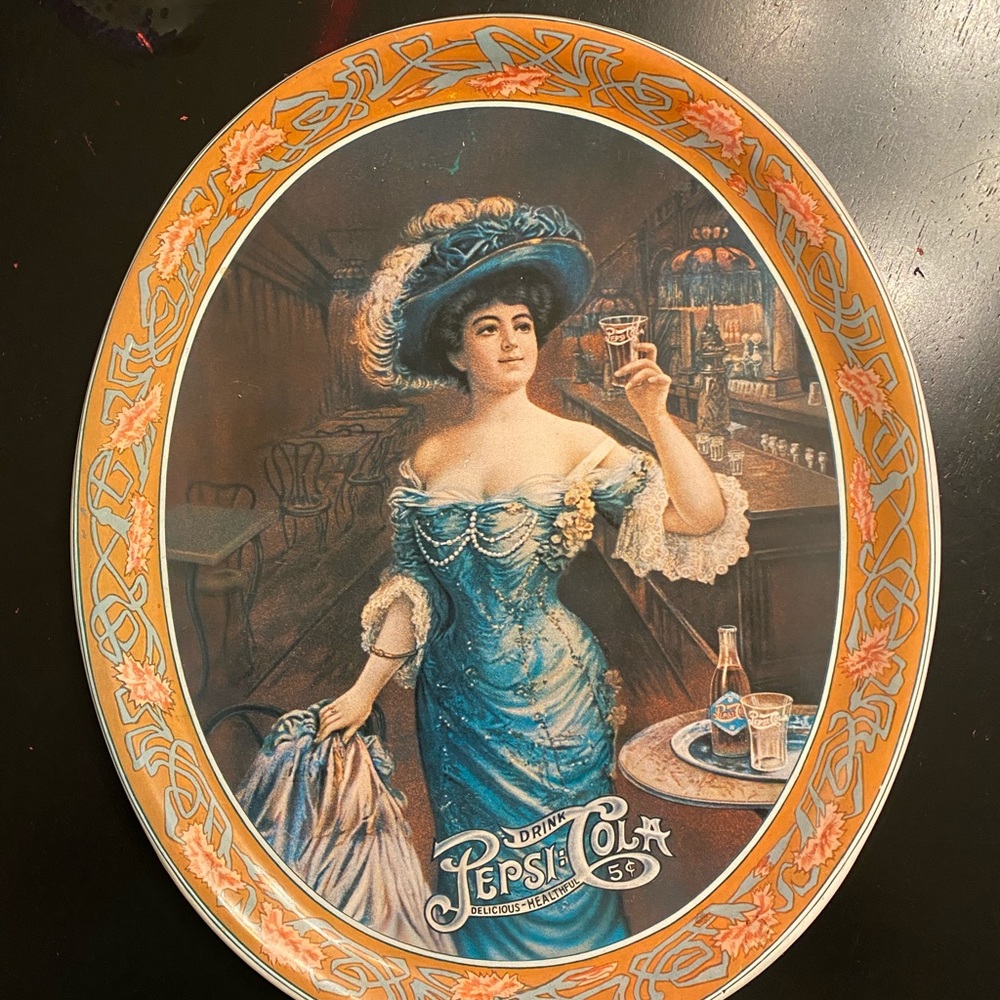 PEPSI COLA Gibson Girl Soda  Vintage USA Oval Metal TRAY Excellent cond.